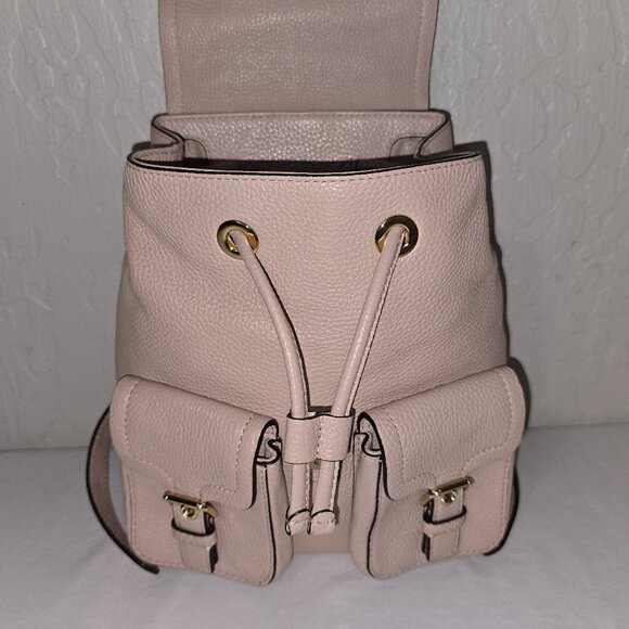 Michael Kors Susie Blush Pink Pebble Grain Leather Drawstring Flap Backpack - Picture 3 of 15